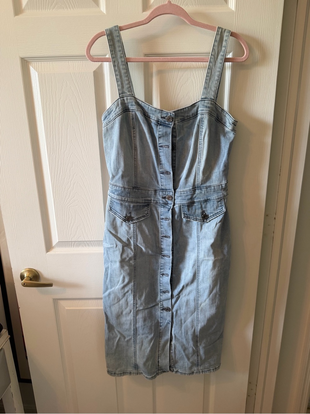 Indigo Rein Light Blue Denim Midi Dress with Button Front